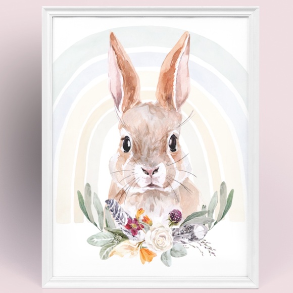 Other - Watercolor Floral Bunny Wall Art Illustration Print Poster Card Unframed